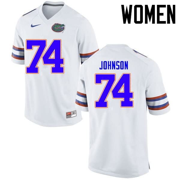 NCAA Florida Gators Fred Johnson Women's #74 Nike White Stitched Authentic College Football Jersey VLX4164GZ